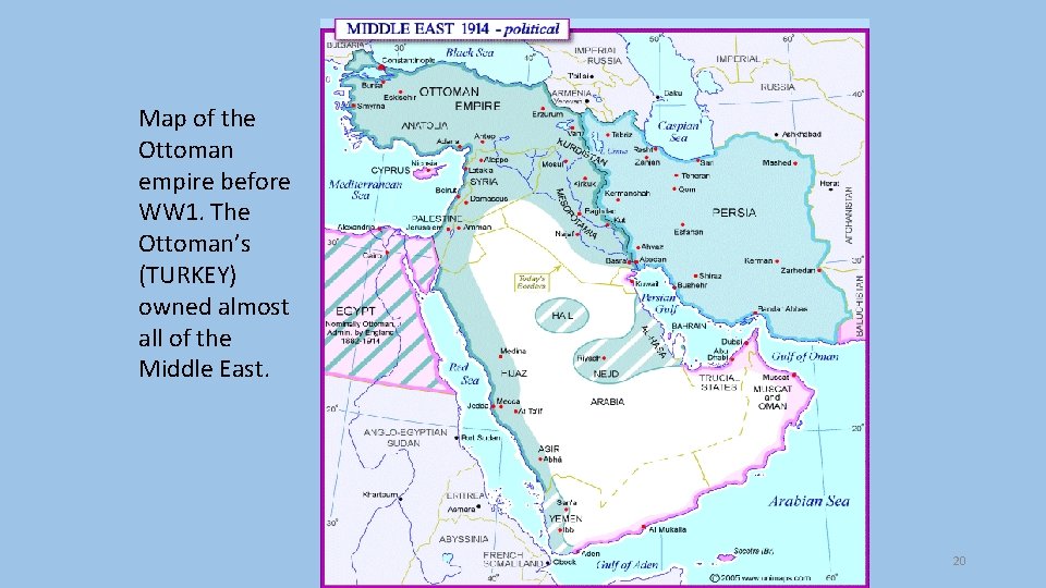 Map of the Ottoman empire before WW 1. The Ottoman’s (TURKEY) owned almost all