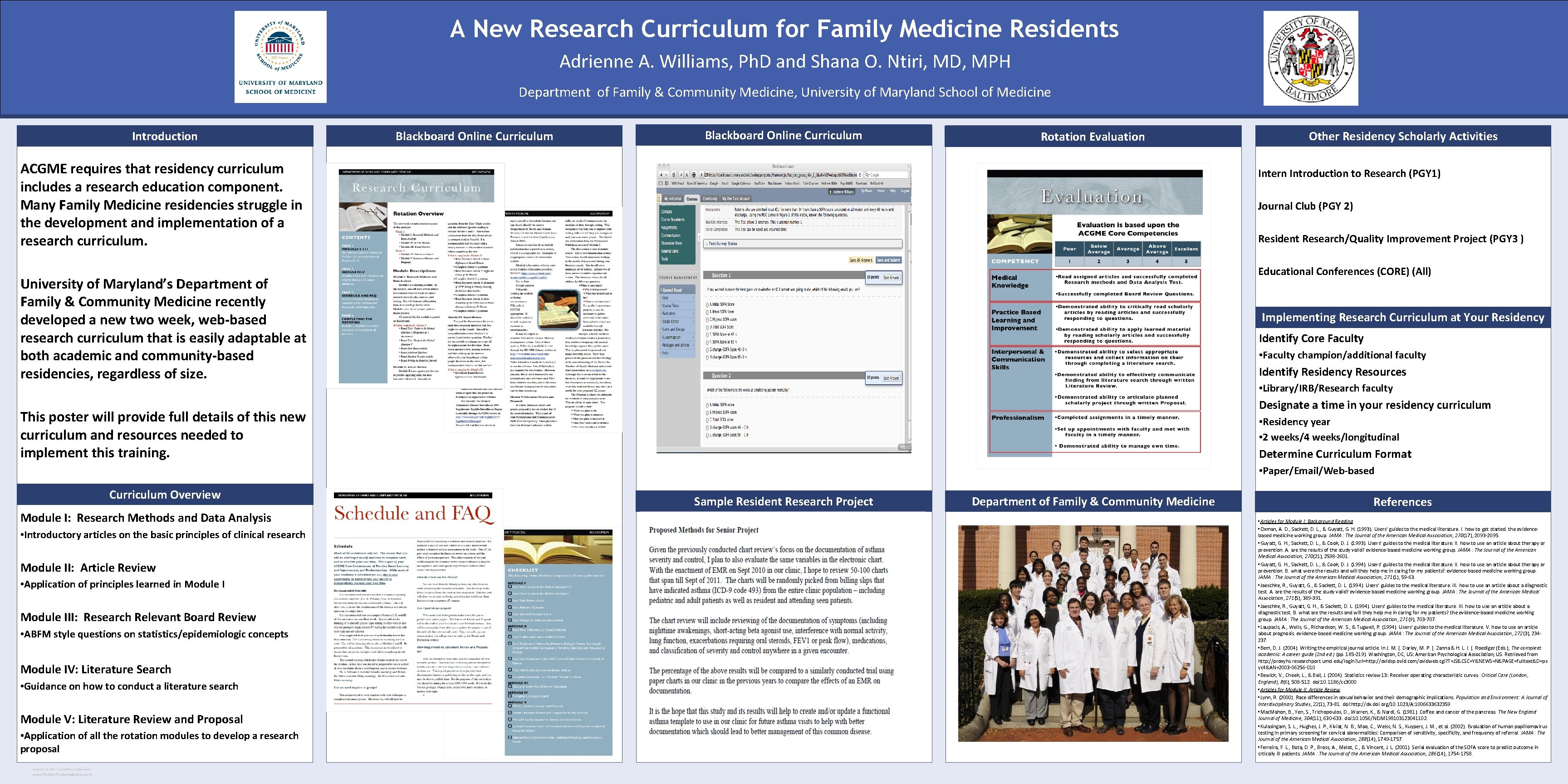 A New Research Curriculum for Family Medicine Residents Adrienne A. Williams, Ph. D and