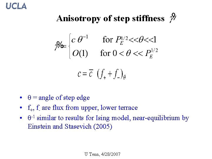 Anisotropy of step stiffness • θ = angle of step edge • f+, f-