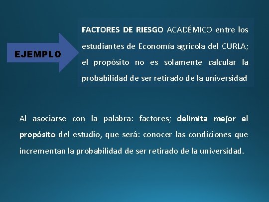 FACTORES DE RIESGO ACADÉMICO entre los EJEMPLO estudiantes de Economía agrícola del CURLA; el
