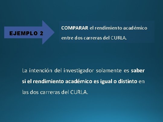 EJEMPLO 2 COMPARAR el rendimiento académico entre dos carreras del CURLA. La intención del