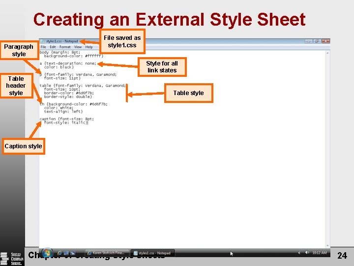 Creating an External Style Sheet Paragraph style File saved as style 1. css Style