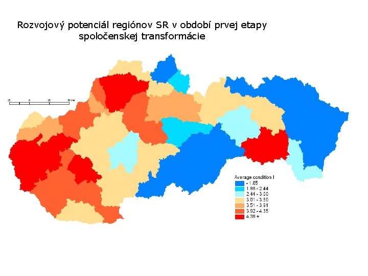 Rozvojový potenciál regiónov SR v období prvej etapy spoločenskej transformácie Bodový priemer vypočítaný z