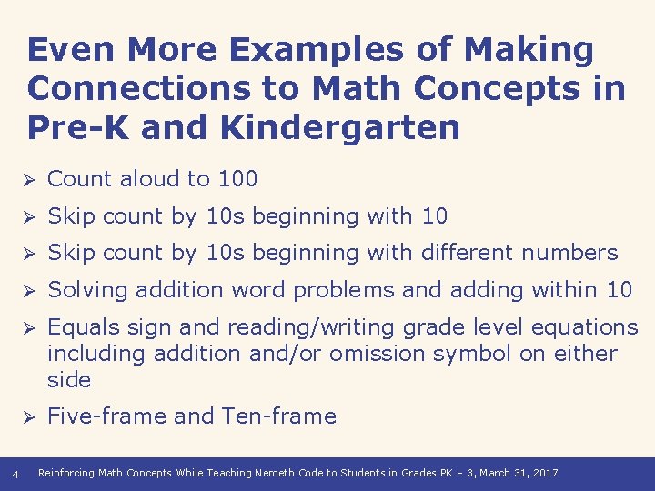 Even More Examples of Making Connections to Math Concepts in Pre-K and Kindergarten 4