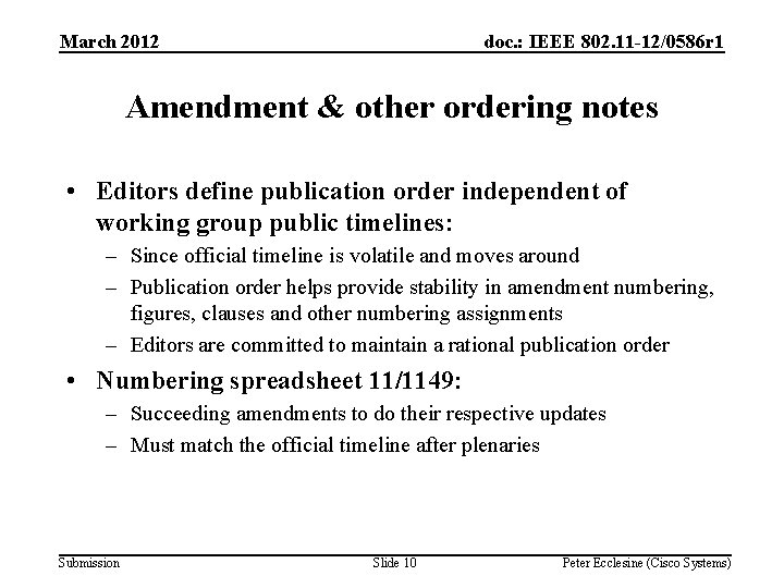 March 2012 doc. : IEEE 802. 11 -12/0586 r 1 Amendment & other ordering