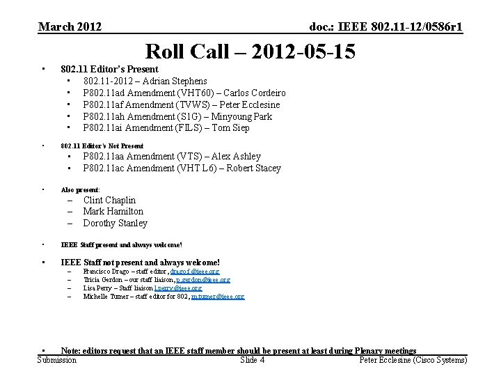 March 2012 doc. : IEEE 802. 11 -12/0586 r 1 Roll Call – 2012