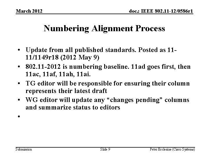 March 2012 doc. : IEEE 802. 11 -12/0586 r 1 Numbering Alignment Process •