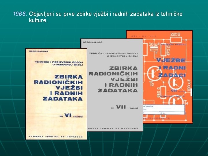 1968. Objavljeni su prve zbirke vježbi i radnih zadataka iz tehničke kulture. 