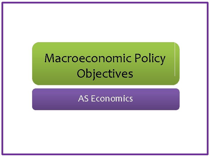 Macroeconomic Policy Objectives AS Economics 