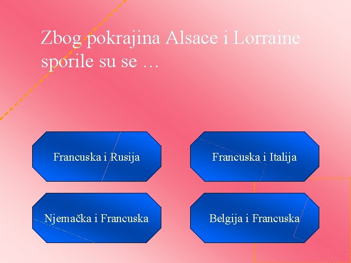 Zbog pokrajina Alsace i Lorraine sporile su se … Francuska i Rusija Francuska i