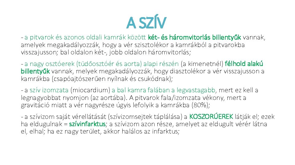 A SZÍV - a pitvarok és azonos oldali kamrák között két- és háromvitorlás billentyűk