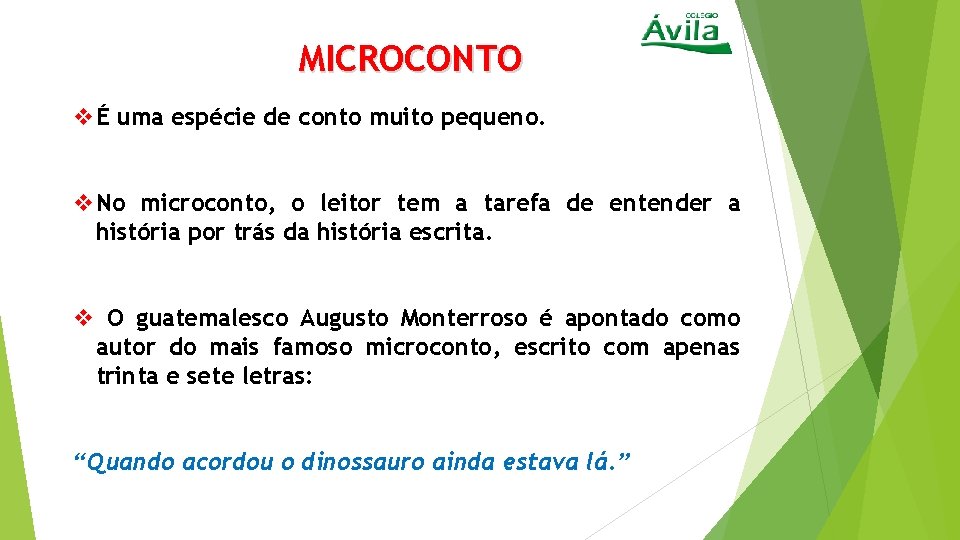 LNGUA PORTUGUESA Gnero textual MICROCONTO 5 ANO MICROCONTO