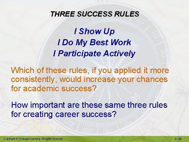 THREE SUCCESS RULES I Show Up I Do My Best Work I Participate Actively