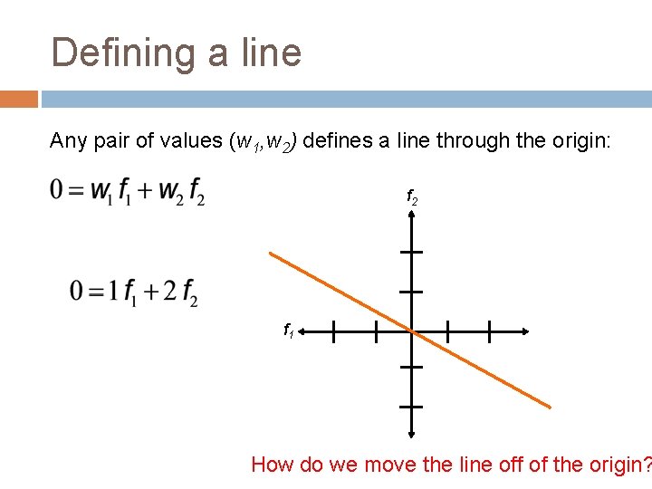 Defining a line Any pair of values (w 1, w 2) defines a line