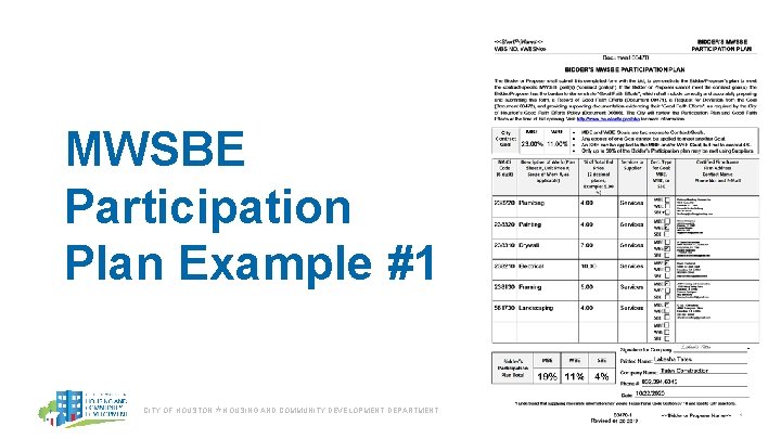 MWSBE Participation Plan Example #1 CITY OF HOUSTON ⋆ HOUSING AND COMMUNITY DEVELOPMENT DEPARTMENT