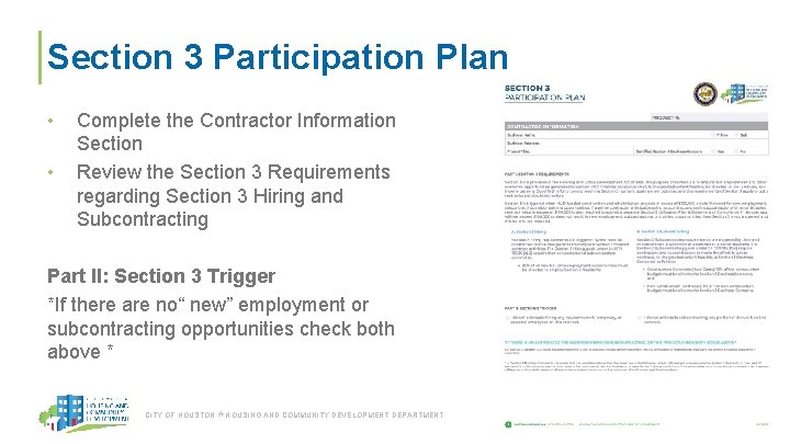 Section 3 Participation Plan • • Complete the Contractor Information Section Review the Section