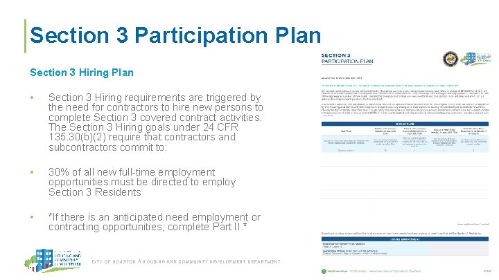 Section 3 Participation Plan Section 3 Hiring Plan • Section 3 Hiring requirements are