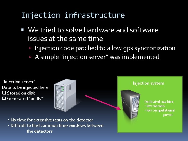 Injection infrastructure We tried to solve hardware and software issues at the same time