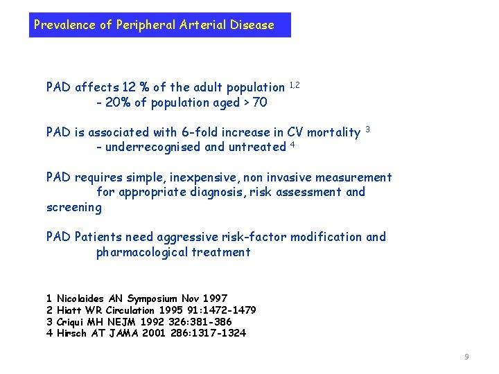 Prevalence of Peripheral Arterial Disease PAD affects 12 % of the adult population -