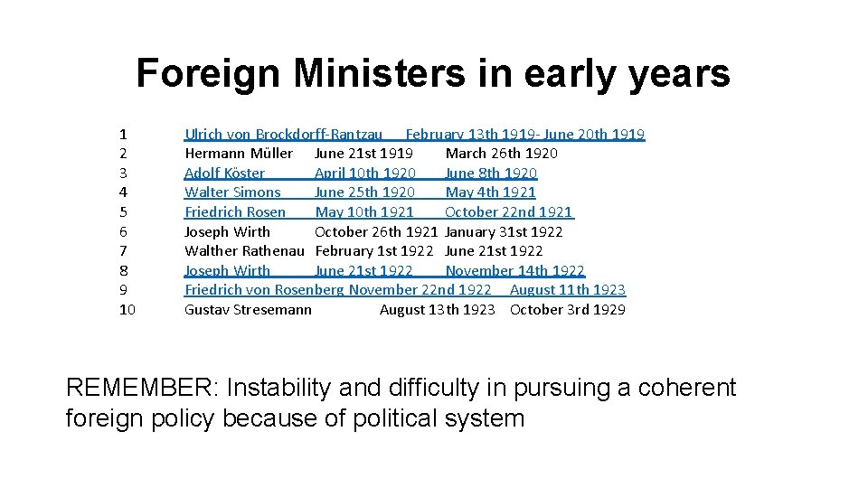 Foreign Ministers in early years 1 2 3 4 5 6 7 8 9