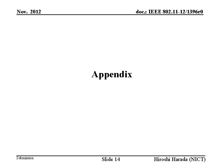 Nov. 2012 doc. : IEEE 802. 11 -12/1396 r 0 Appendix Submission Slide 14