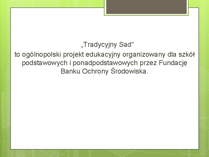 „Tradycyjny Sad” to ogólnopolski projekt edukacyjny organizowany dla szkół podstawowych i ponadpodstawowych przez Fundację