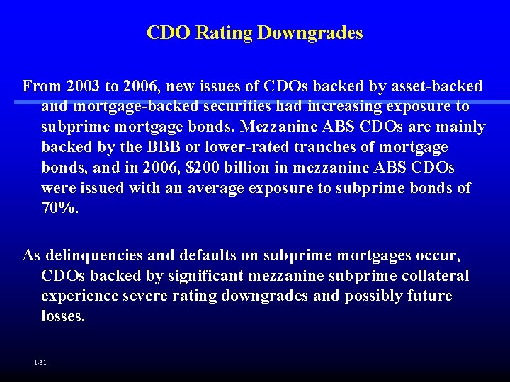 CDO Rating Downgrades From 2003 to 2006, new issues of CDOs backed by asset-backed