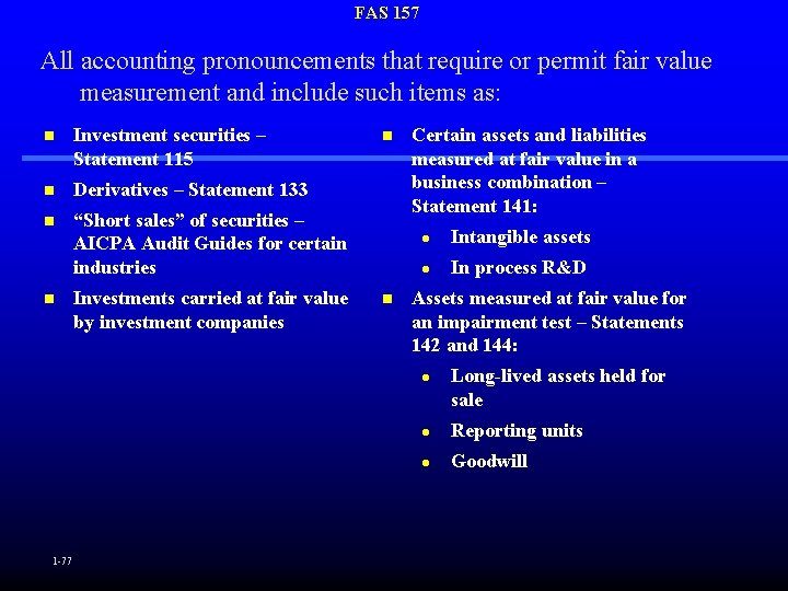 FAS 157 All accounting pronouncements that require or permit fair value measurement and include