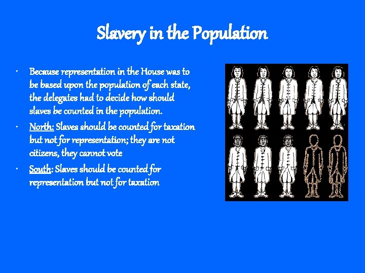 Slavery in the Population • Because representation in the House was to be based