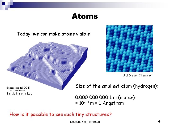 Atoms Today: we can make atoms visible U of Oregon Chemistry Size of the