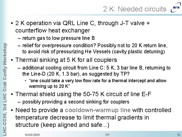 2 K: Needed circuits LHC-CC 09, 3 rd LHC Crab Cavity Workshop • 2