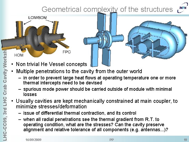 LHC-CC 09, 3 rd LHC Crab Cavity Workshop Geometrical complexity of the structures •