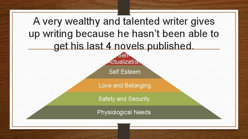 A very wealthy and talented writer gives up writing because he hasn’t been able