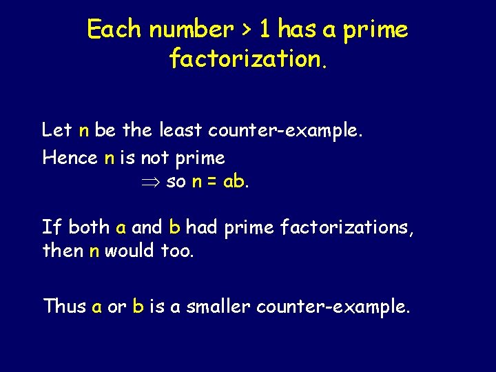 Each number > 1 has a prime factorization. Let n be the least counter-example.