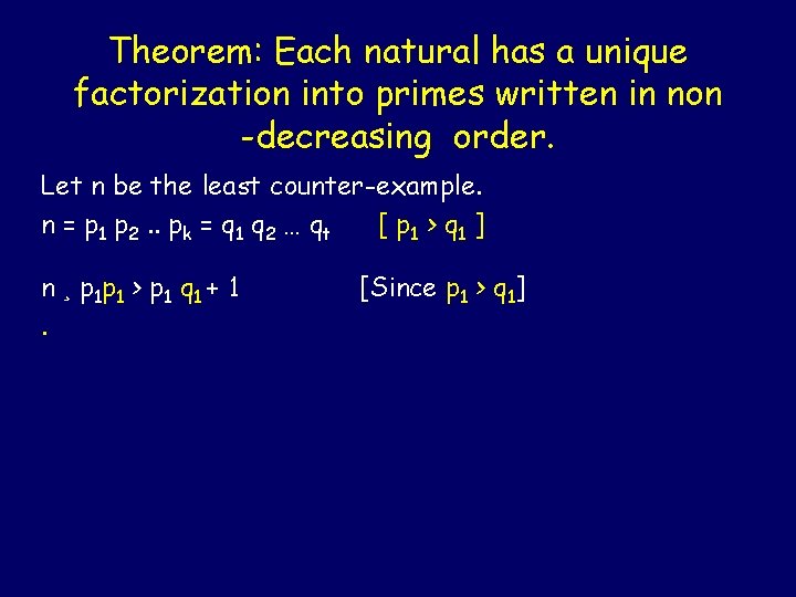 Theorem: Each natural has a unique factorization into primes written in non -decreasing order.