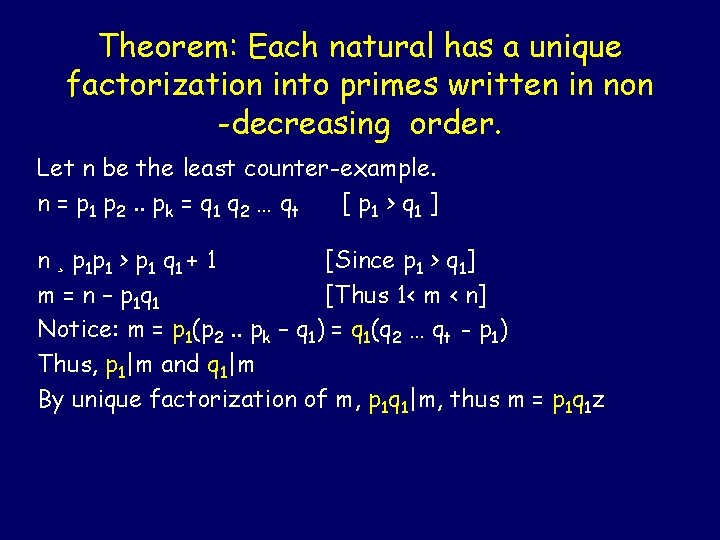 Theorem: Each natural has a unique factorization into primes written in non -decreasing order.