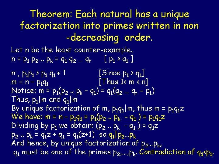 Theorem: Each natural has a unique factorization into primes written in non -decreasing order.