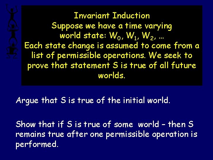Invariant Induction Suppose we have a time varying world state: W 0, W 1,