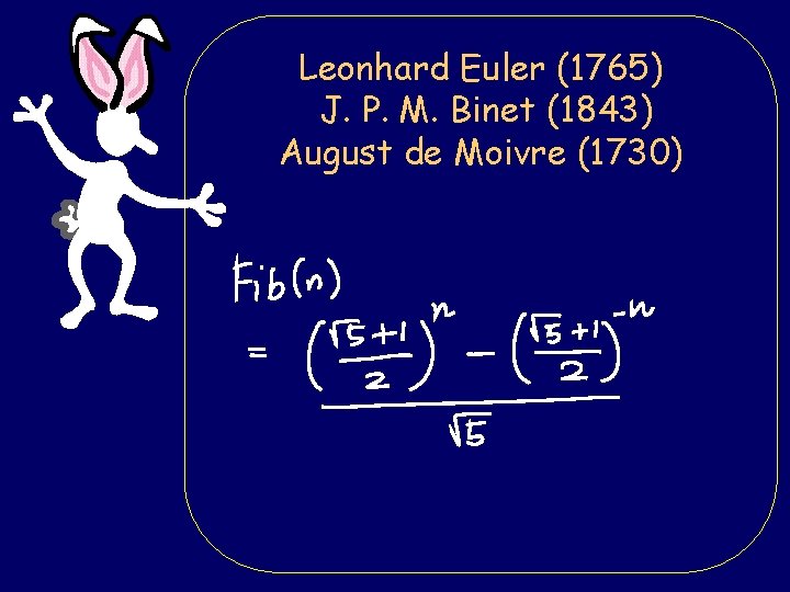 Leonhard Euler (1765) J. P. M. Binet (1843) August de Moivre (1730) 