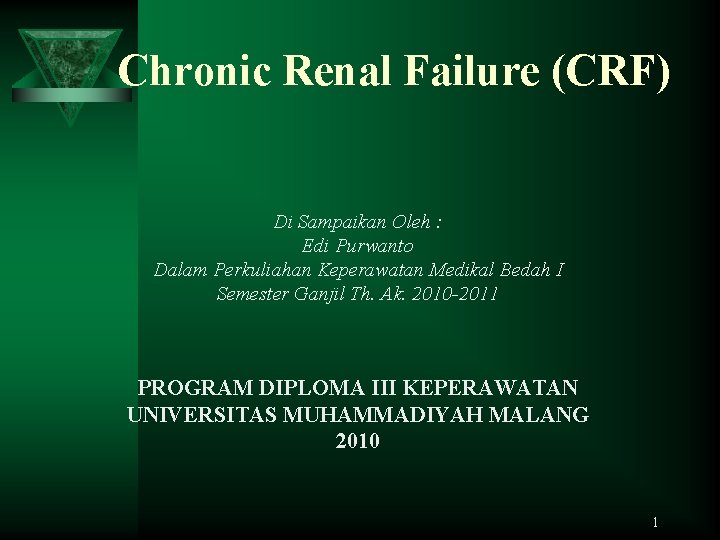 Chronic Renal Failure (CRF) Di Sampaikan Oleh : Edi Purwanto Dalam Perkuliahan Keperawatan Medikal