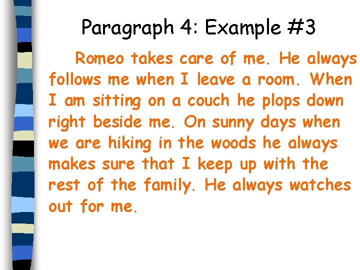 Paragraph 4: Example #3 Romeo takes care of me. He always follows me when