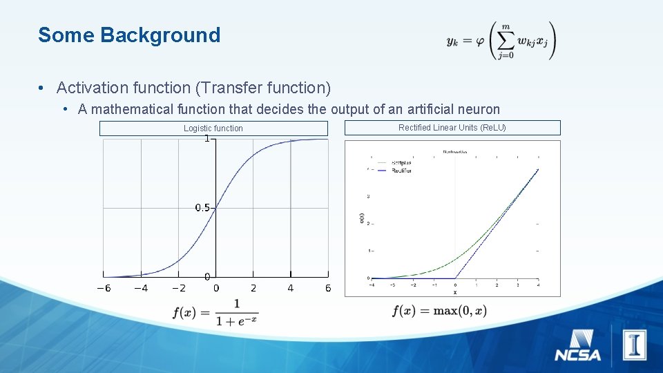 Some Background • Activation function (Transfer function) • A mathematical function that decides the