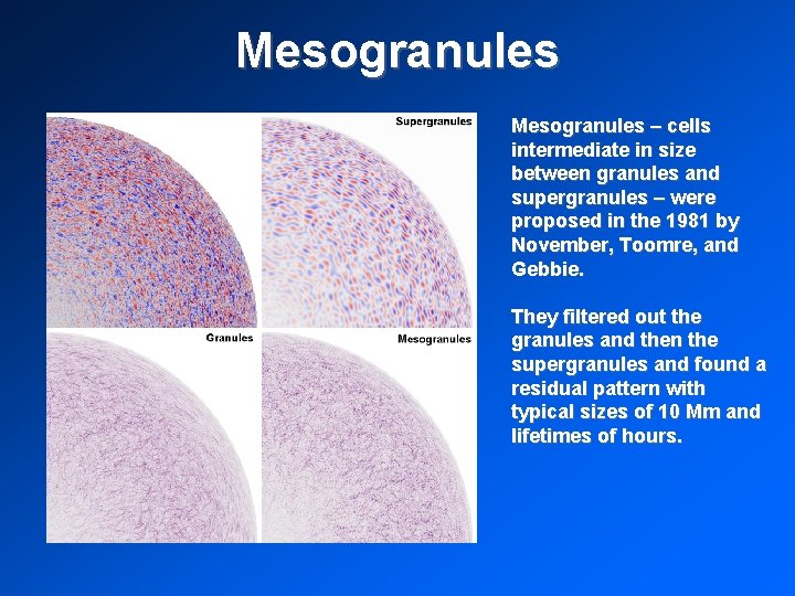 Mesogranules – cells intermediate in size between granules and supergranules – were proposed in