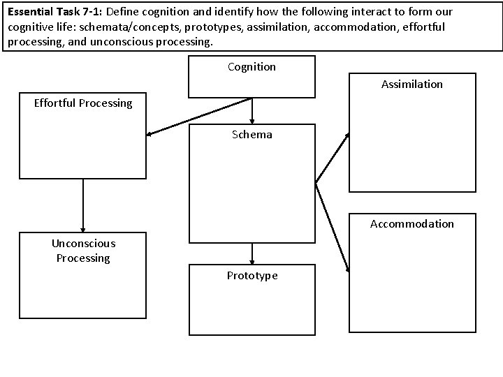 Essential Task 7 -1: Define cognition and identify how the following interact to form
