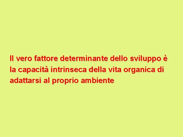 Il vero fattore determinante dello sviluppo è la capacità intrinseca della vita organica di