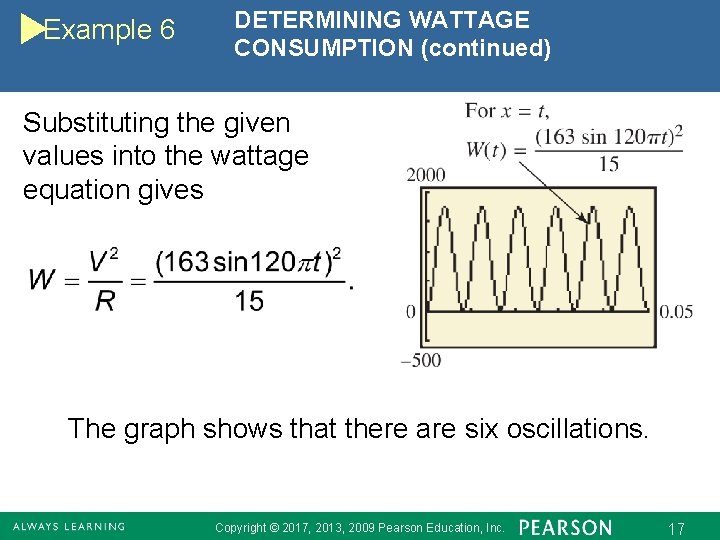 Example 6 DETERMINING WATTAGE CONSUMPTION (continued) Substituting the given values into the wattage equation
