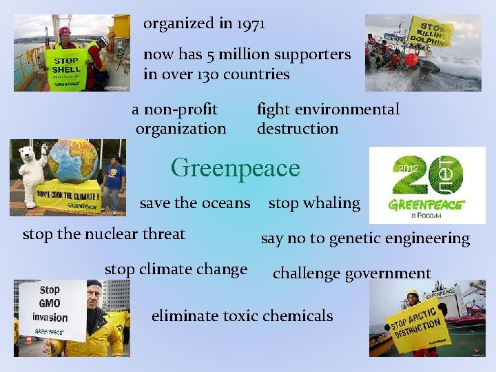 organized in 1971 now has 5 million supporters in over 130 countries a non-profit