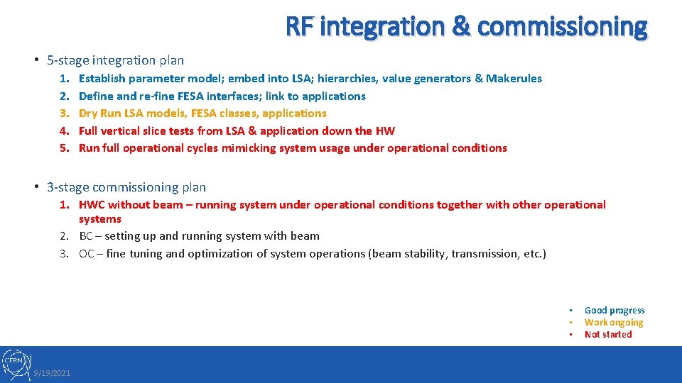 RF integration & commissioning • 5 -stage integration plan 1. 2. 3. 4. 5.