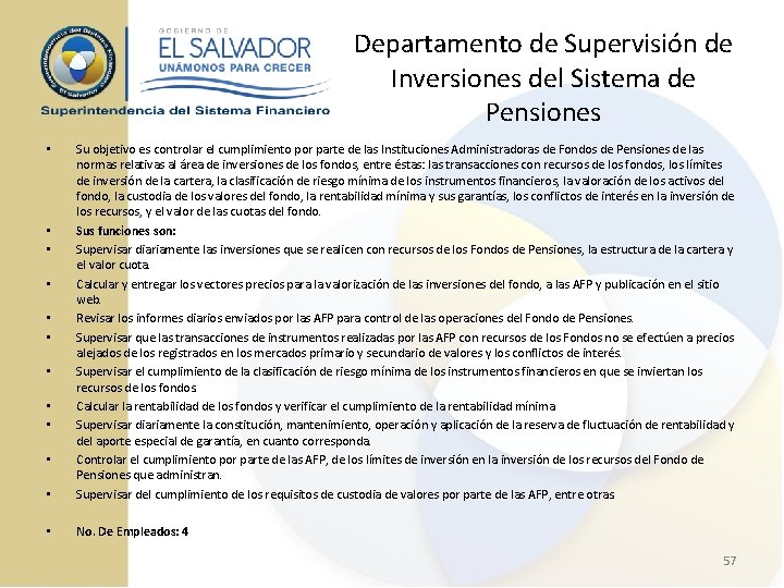 Departamento de Supervisión de Inversiones del Sistema de Pensiones • Su objetivo es controlar