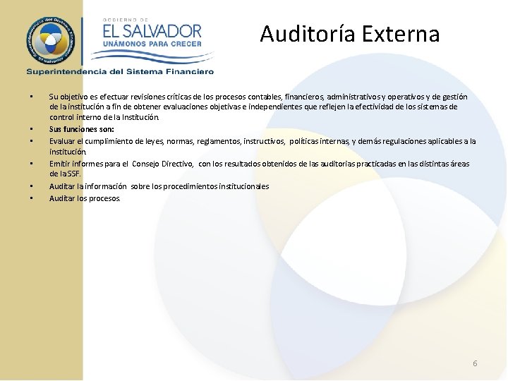 Auditoría Externa • • • Su objetivo es efectuar revisiones críticas de los procesos